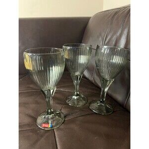 Fostotia  MONET GRAY Wine Goblets or Cocktail 3 Ribbed Heavy VTG glasses